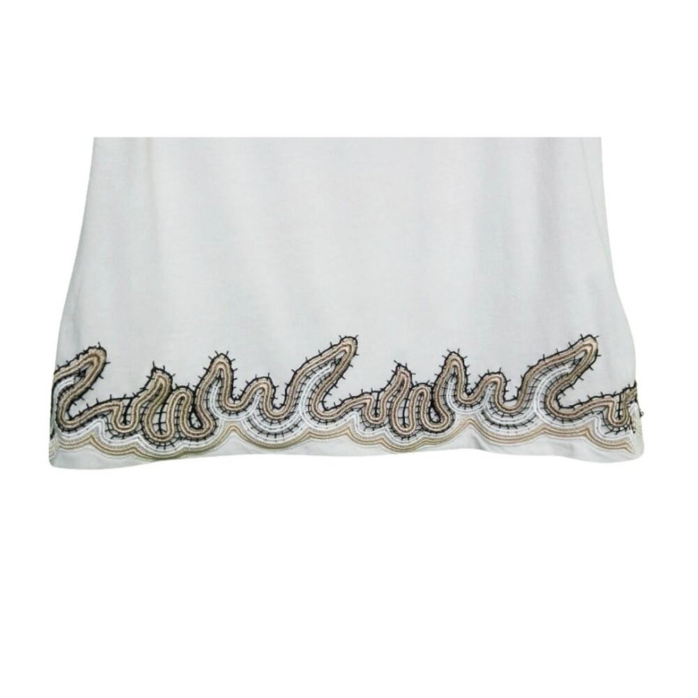 Sandro White Short Sleeve Tee with Gold & Black Embroidered Trim - Picture 3 of 4